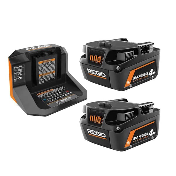 Batería Recargable RIDGID AC8609340SB Kit 18V con Cargador y Celdas de Litio Color Naranja Gris