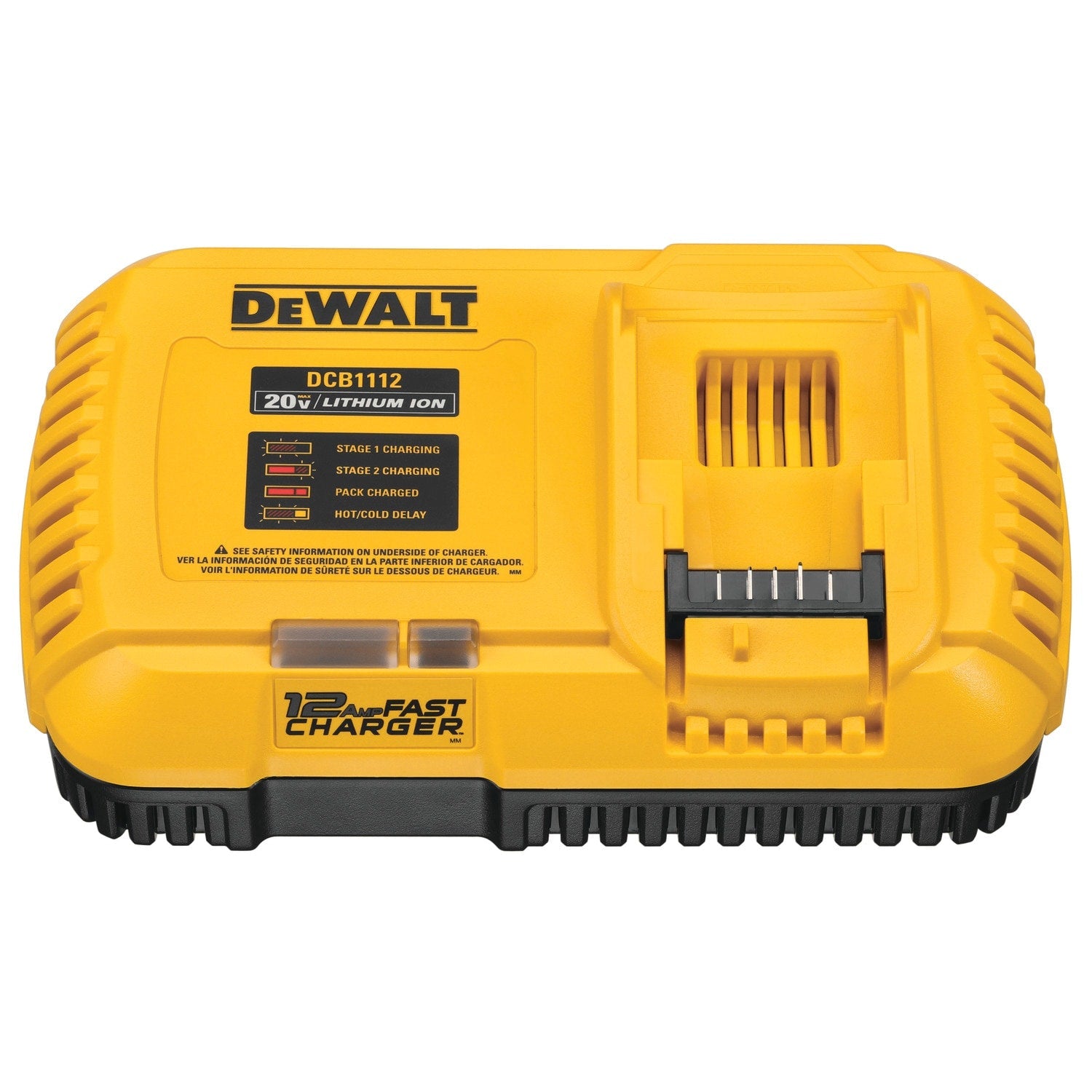 Cargador de Baterías DEWALT 20V MAX DCB1112 Carga Ultra Rápida 12 Amperios Color Negro y LED
