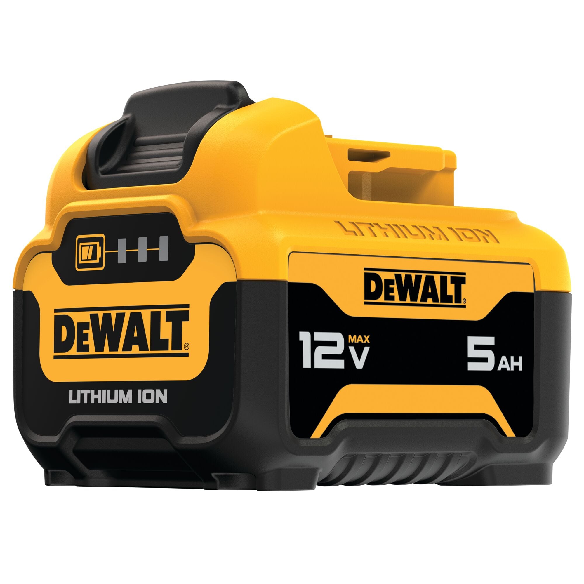 Batería Recargable DEWALT 12V MAX DCB126 5.0Ah Color Negro con Indicador LED sobre Fondo Blanco