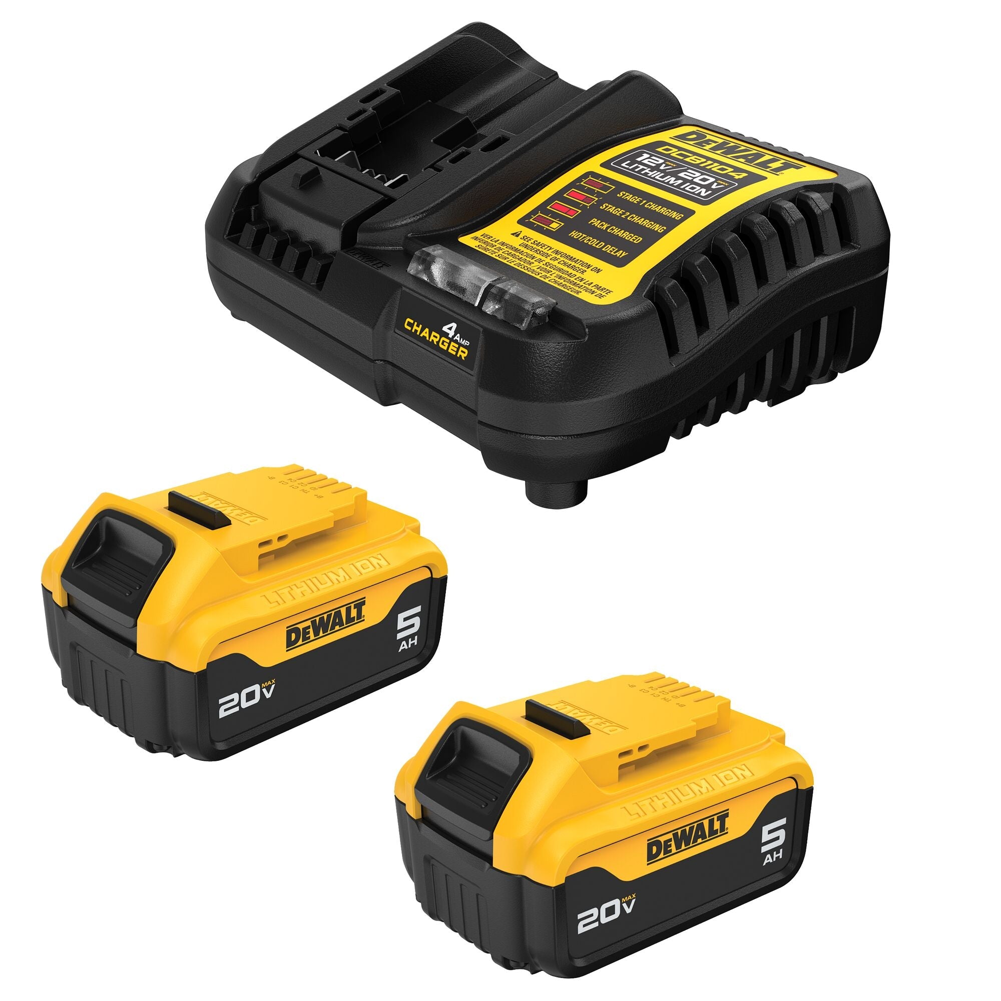 Batería Recargable DEWALT 20V DCB205-2C Kit de 2 Unidades 5.0Ah Color Amarillo sobre Blanco