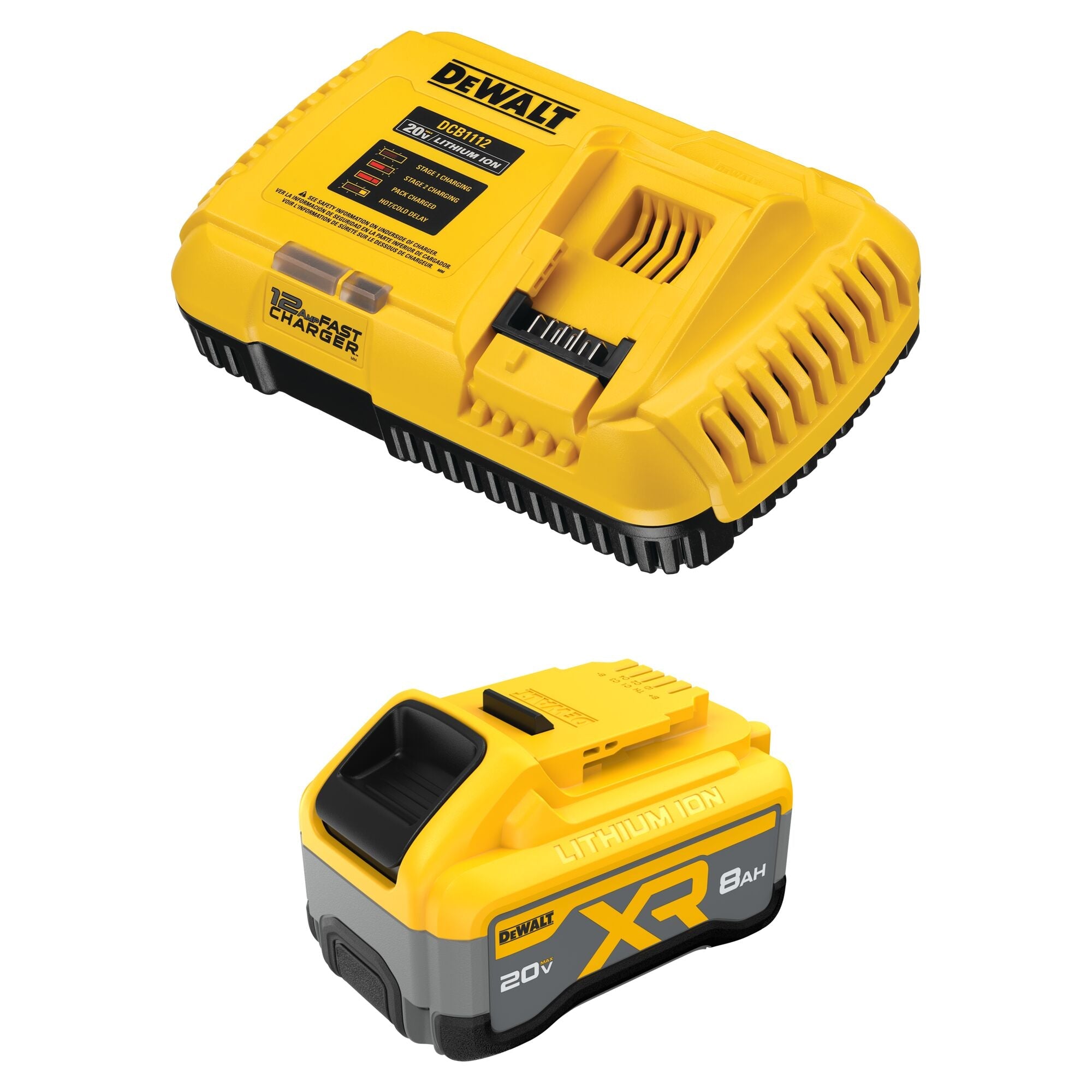 Batería Recargable DEWALT 20V DCB2108C Kit 8.0Ah XR con Cargador Rápido Color Amarillo y Negro