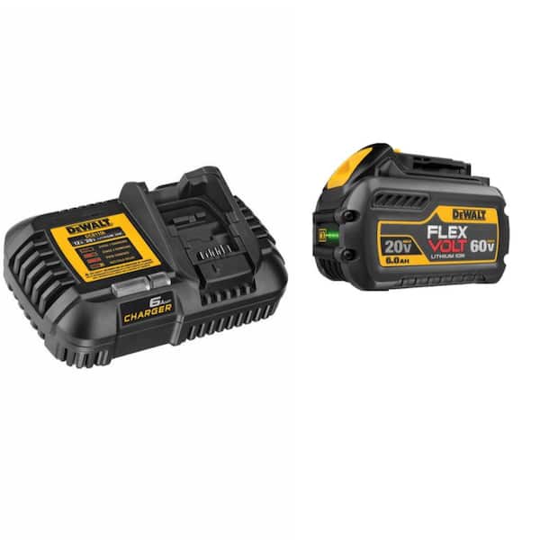 Batería Recargable DEWALT FLEXVOLT DCB606C Kit 6.0Ah con Cargador Rápido Amarillo sobre Blanco