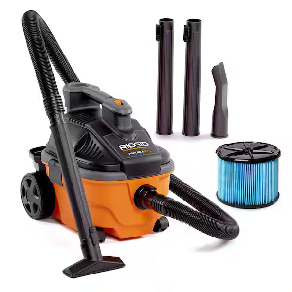Aspiradora Portátil RIDGID WD4070 4 Gal 5.0 HP Pico Wet/Dry con Filtro y Accesorios