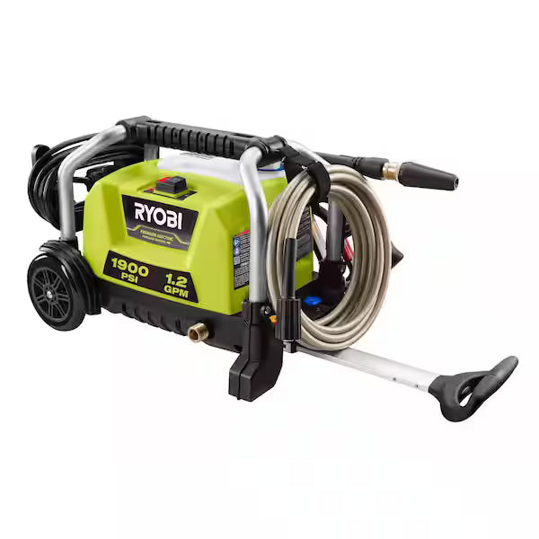 Hidrolavadora Eléctrica RYOBI RY1419MT 1900 PSI 1.2 GPM con Manguera y Ruedas Verdes