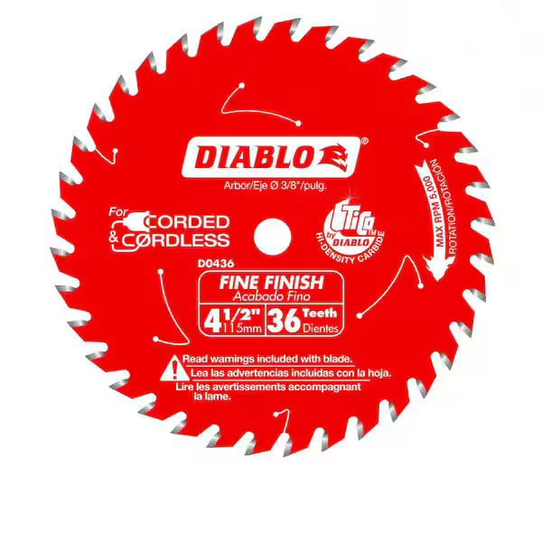 Hoja Sierra DIABLO D0436X 4-1/2 Pulg 36 Dientes Acabado Fino Color Rojo para Madera