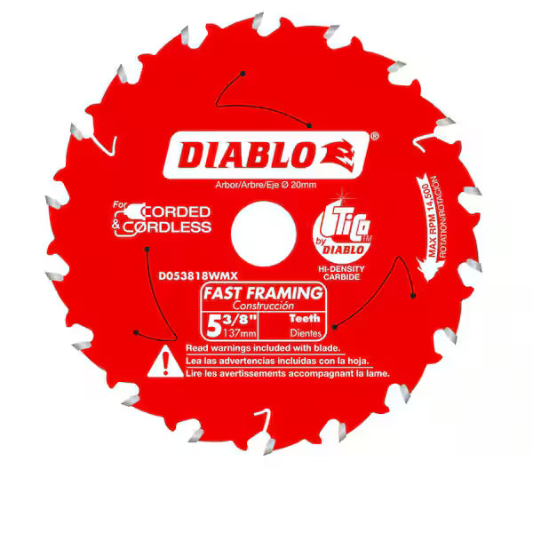 Hoja Sierra DIABLO D053818WMX 5-3/8 Pulg 18 Dientes Corte Rápido para Madera Color Rojo