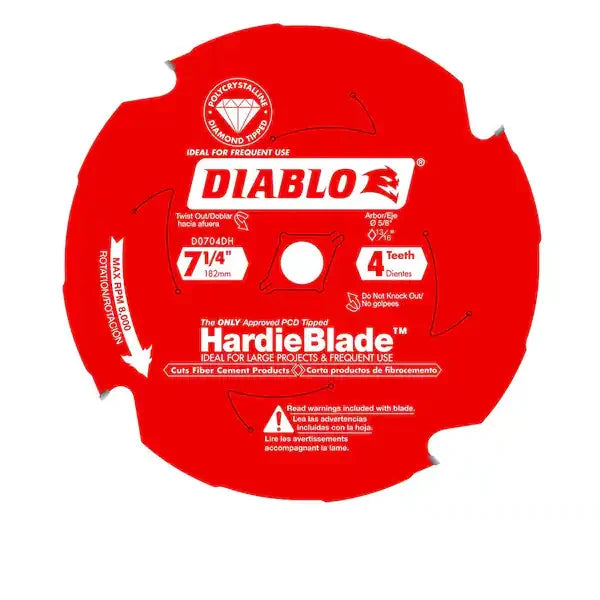 Hoja Sierra DIABLO D0704DH 7-1/4 Pulg 4 Dientes HardieBlade para Fibra Cemento Rojo