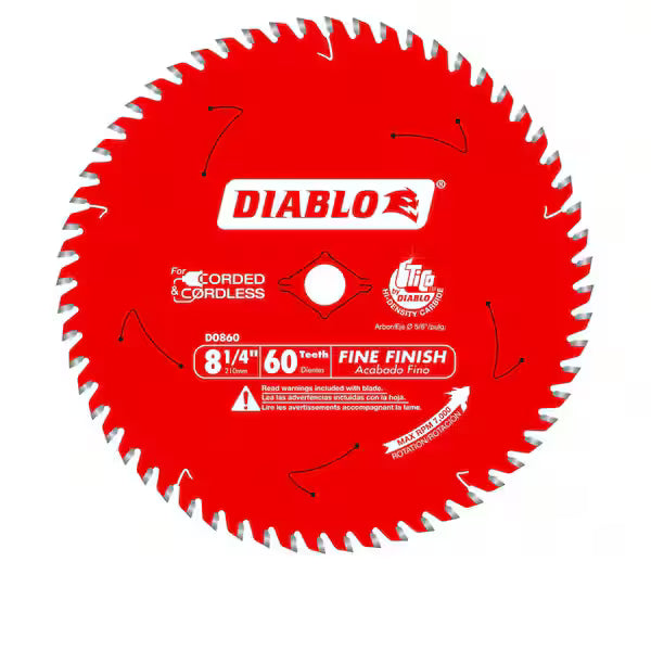 Hoja Sierra DIABLO D0860X 8-1/4 Pulg 60 Dientes Acabado Fino para Madera Contrachapada