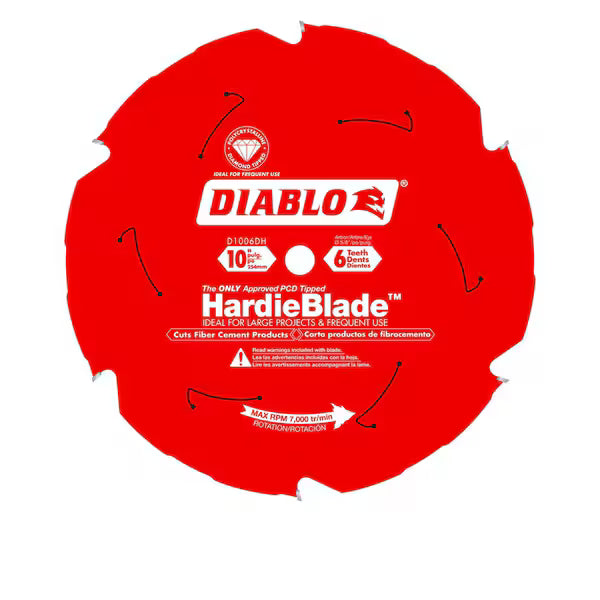 Hoja Sierra DIABLO D1006DH 10 Pulg 6 Dientes HardieBlade Para Fibra Cemento Rojo