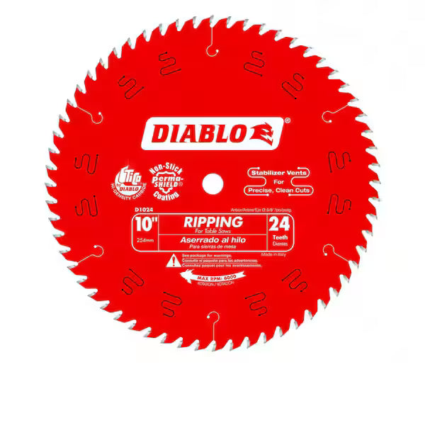 Hoja Sierra DIABLO D1024X 10 Pulg 24 Dientes Corte Rápido para Madera Color Rojo