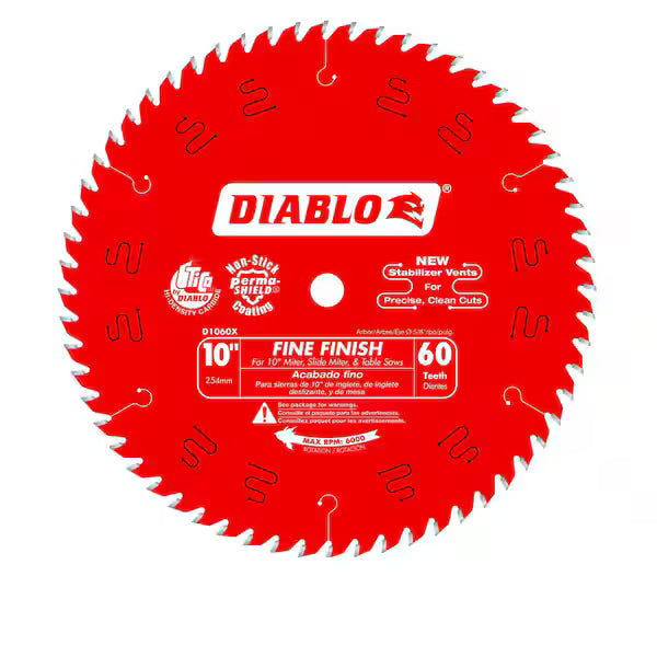 Hoja Sierra DIABLO D1060X 10 Pulg 60 Dientes Acabado Fino para Madera Color Rojo