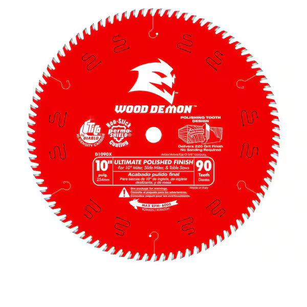 Hoja Sierra DIABLO D1090X 10 Pulg 90 Dientes Ultra Acabado Pulido para Madera