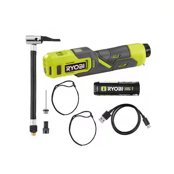 Inflador Portátil USB RYOBI FVIF51K Set Compacto Presión Alta Batería 2.0Ah y Cable