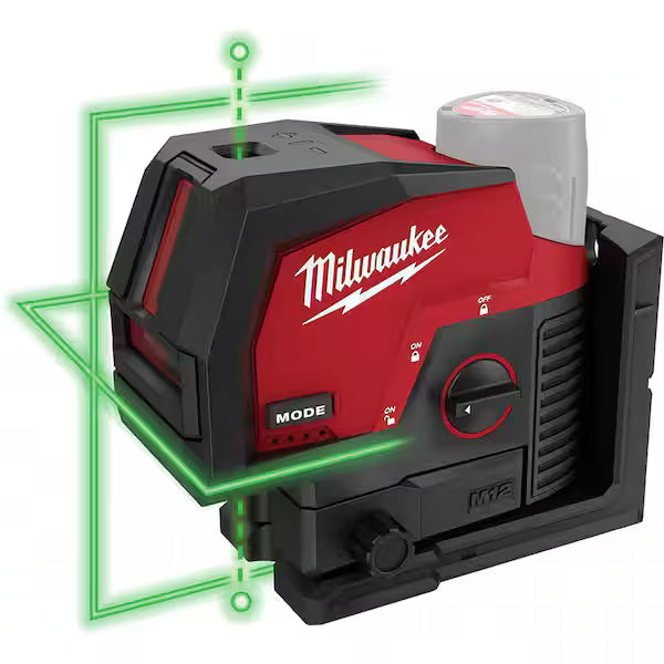 Nivel Láser Verde MILWAUKEE M12 3622-20 125 Pies Color Rojo Líneas Vertical y Plomada