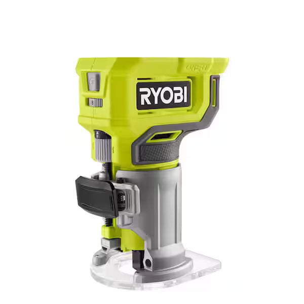 Router Base Fija RYOBI ONE+ PCL424B Compacto Color Verde Base Transparente sin Batería