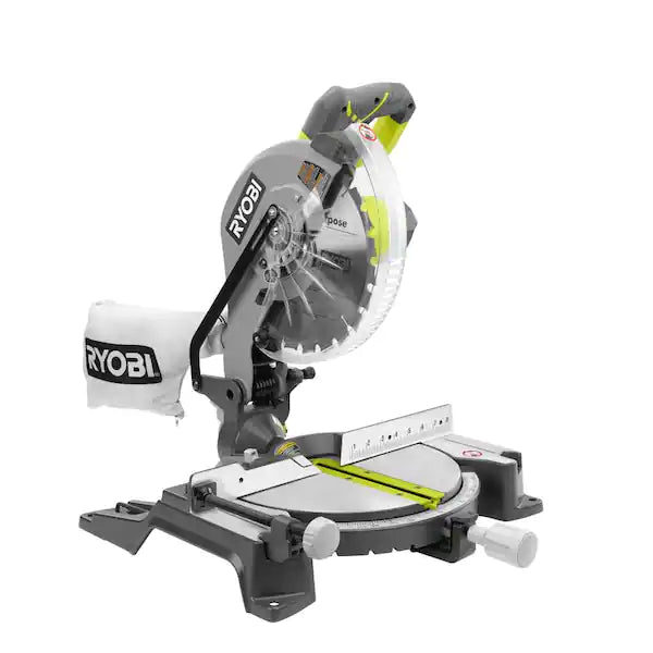 Sierra Inglete Compuesta RYOBI TS1346 10 Pulg con Indicador LED de Corte Verde