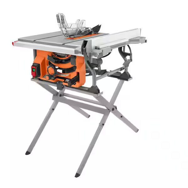 Sierra de Mesa Portátil RIDGID R4518 10 Pulg 15A para Obra con Base Plegable Naranja