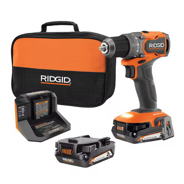 Taladro Atornillador Kit RIDGID R87012K 1/2 Pulg 2 Baterías 2.0Ah y Bolsa Naranja